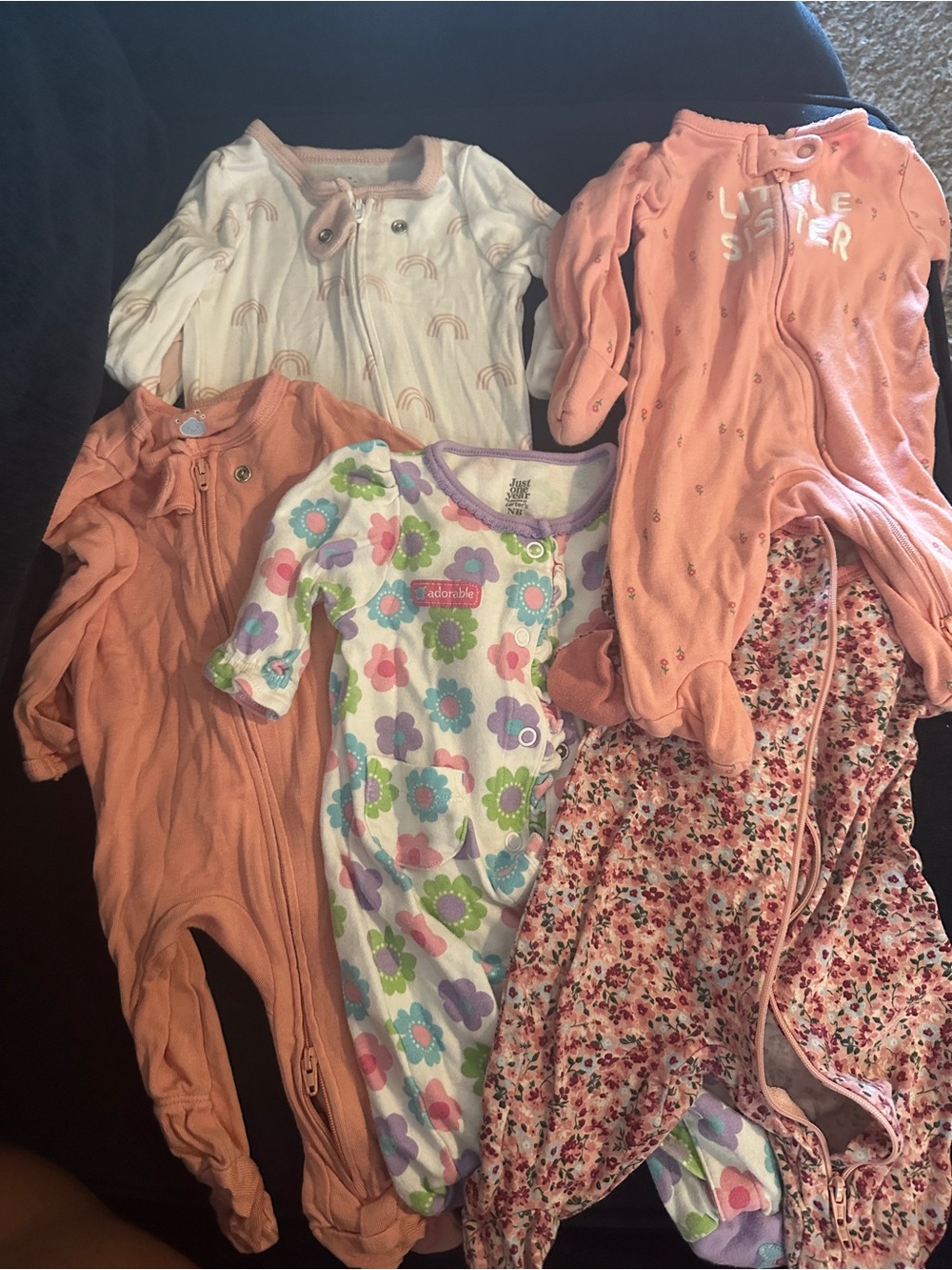 Pink Floral & Rainbow Baby One-Piece Sleepers - Bundle